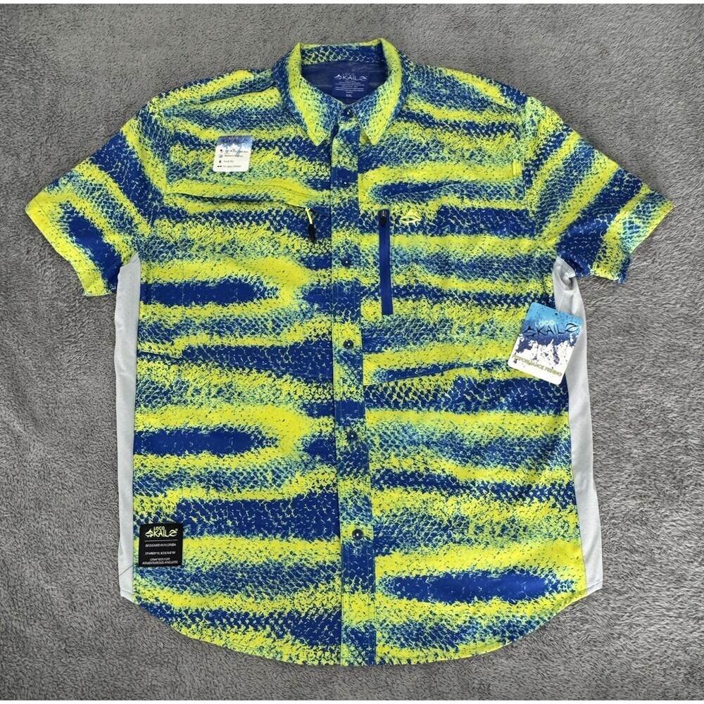 Loco Skailz Mens Blue Green Gray Print Fishing Shirt Size XXL NWT NEW
